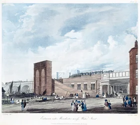 Entrée à Manchester par Water Street, gravé par Henry Pyall (1795-1833) publié par Ackermann & Co., 1831